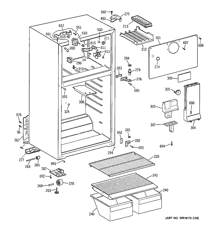 CABINET Diagram and Parts List for HTT15BBMDRWW  Hotpoint Refrigerator