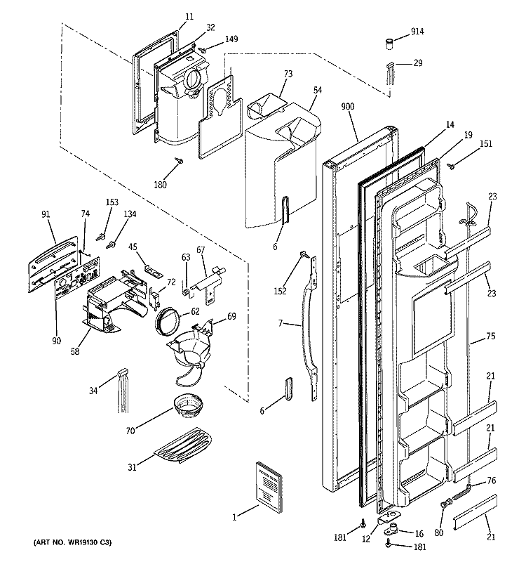 FREEZER DOOR Diagram and Parts List for HSS22BDMDWH  Hotpoint Refrigerator