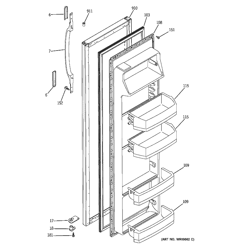 FRESH FOOD DOOR Diagram and Parts List for HSS22BDMDWH  Hotpoint Refrigerator