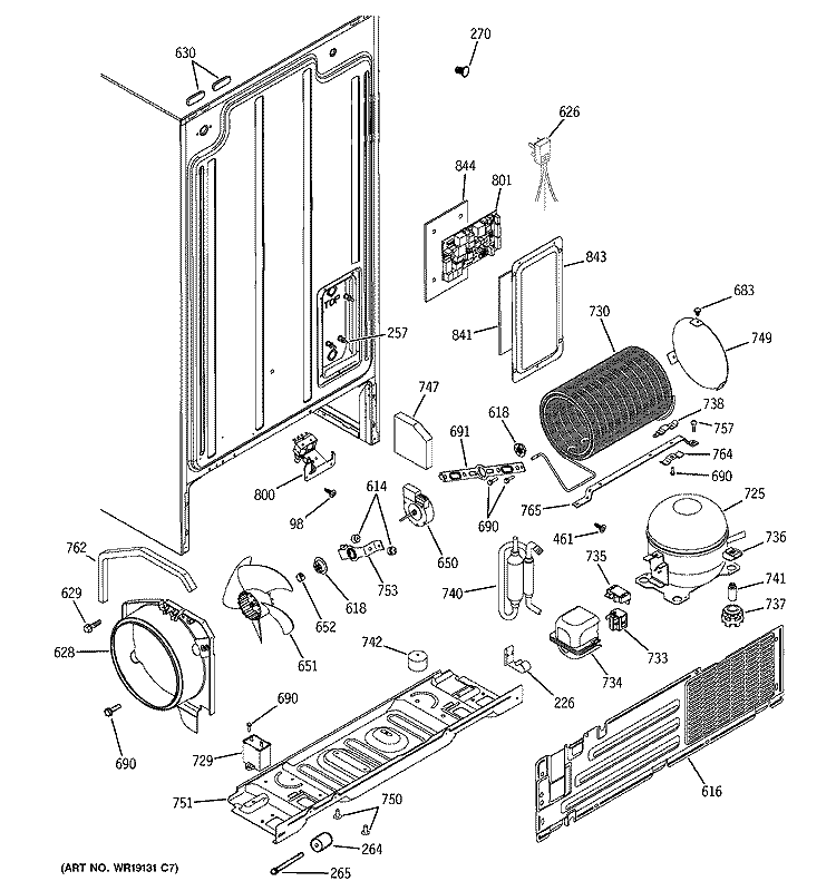 SEALED SYSTEM & MOTHER BOARD Diagram and Parts List for HSS22BDMDWH  Hotpoint Refrigerator