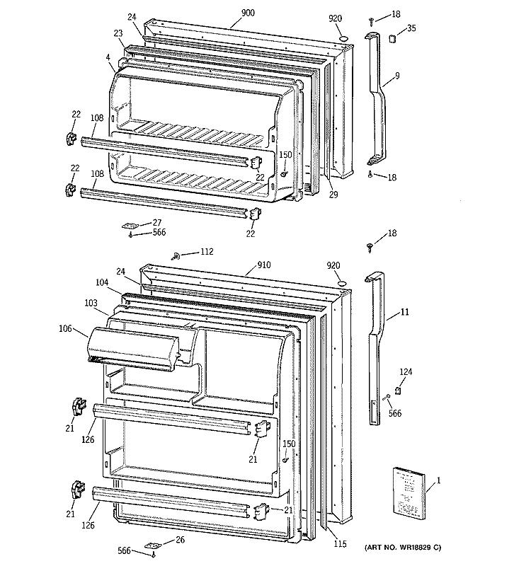 DOORS Diagram and Parts List for HTS15BBMDRWW  Hotpoint Refrigerator