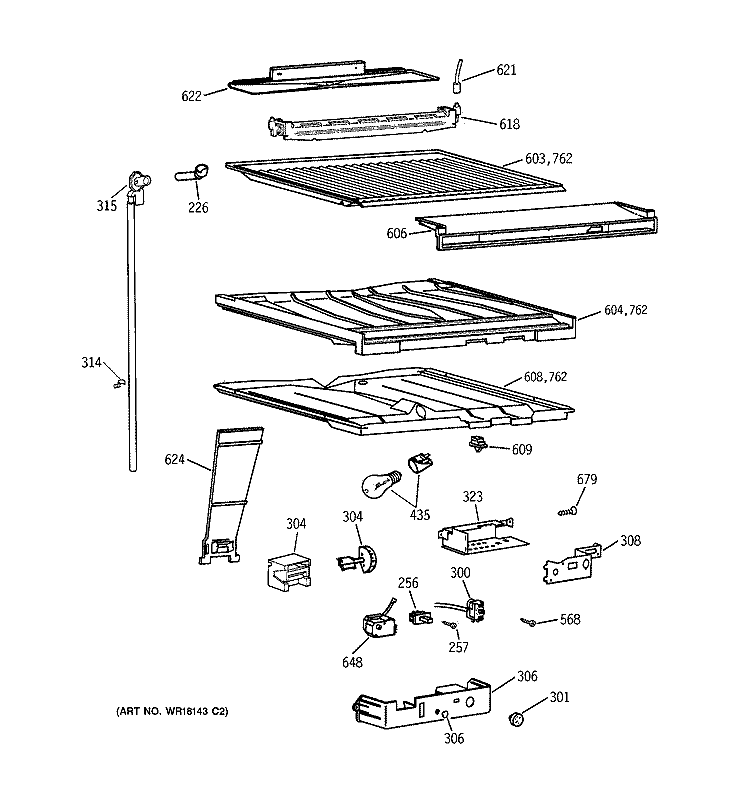 COMPARTMENT SEPARATOR PARTS Diagram and Parts List for TBE19PASNRWW  General Electric Refrigerator