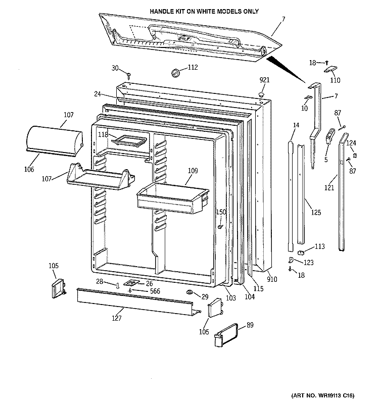 FRESH FOOD DOOR Diagram and Parts List for TBC19PASPRWW  General Electric Refrigerator