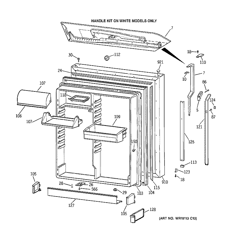 FRESH FOOD DOOR Diagram and Parts List for TBE19PASSRWW  General Electric Refrigerator