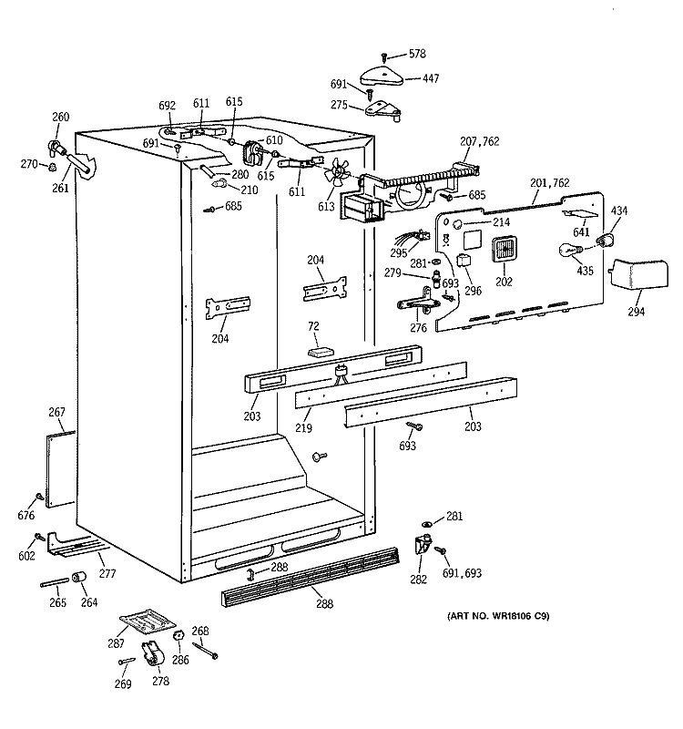 CABINET PARTS Diagram and Parts List for TBH22PASSRWW  General Electric Refrigerator