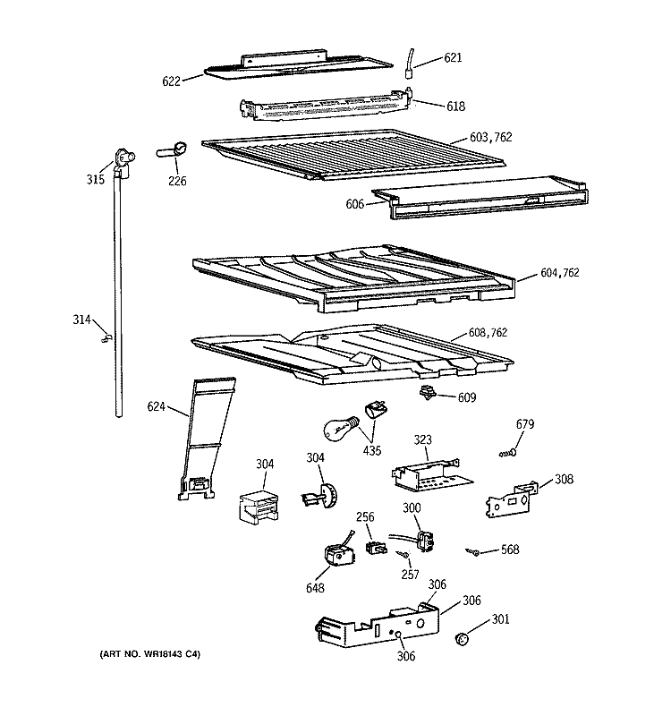 COMPARTMENT SEPARATOR PARTS Diagram and Parts List for TBH22PASSRWW  General Electric Refrigerator