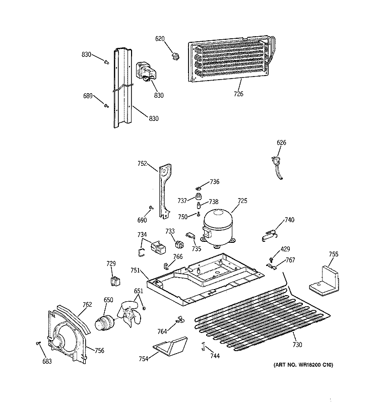 UNIT PARTS Diagram and Parts List for TBX19PAXGRBB  General Electric Refrigerator