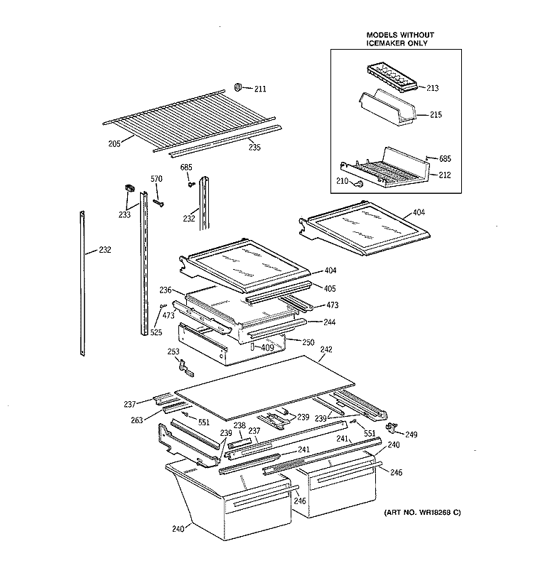 SHELF PARTS Diagram and Parts List for TBX21ZIXERAA  General Electric Refrigerator