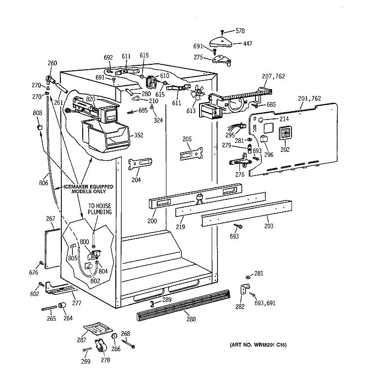 CABINET PARTS Diagram and Parts List for TBX21ZIXJRAA  General Electric Refrigerator