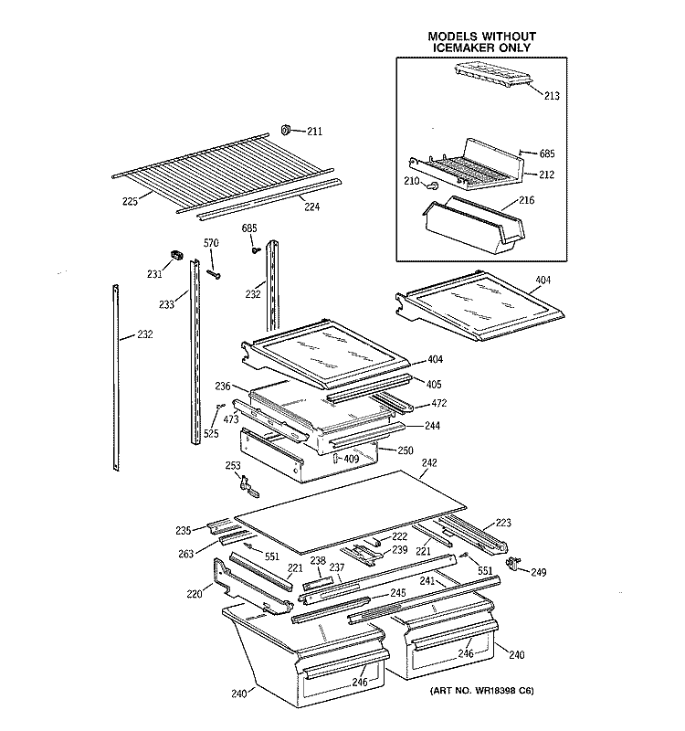 SHELF PARTS Diagram and Parts List for TBX21ZIXJRAA  General Electric Refrigerator