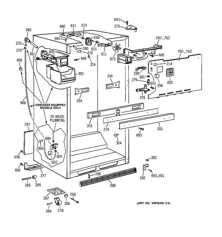 CABINET PARTS Diagram and Parts List for TBX24ZIXCRAA  General Electric Refrigerator