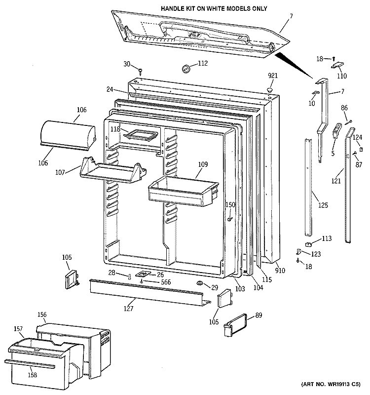 FRESH FOOD DOOR Diagram and Parts List for TBH22PASERBB  General Electric Refrigerator