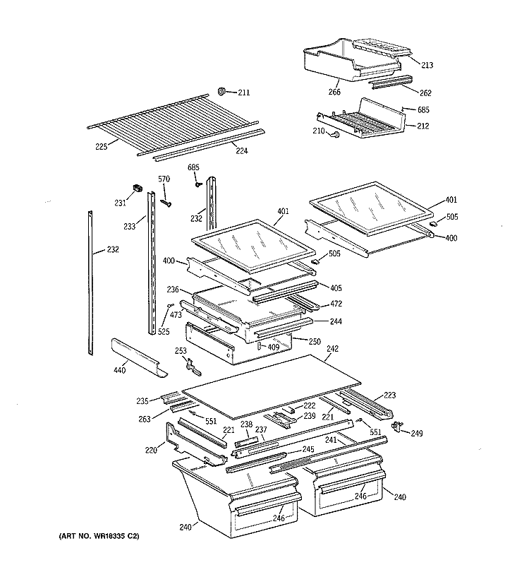 SHELF PARTS Diagram and Parts List for TBX19PAYBRWW  General Electric Refrigerator