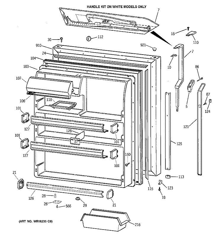 FRESH FOOD DOOR Diagram and Parts List for TBX21CIZBRBB  General Electric Refrigerator