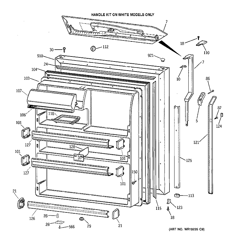 FRESH FOOD DOOR Diagram and Parts List for TBX21CIZHRBB  General Electric Refrigerator