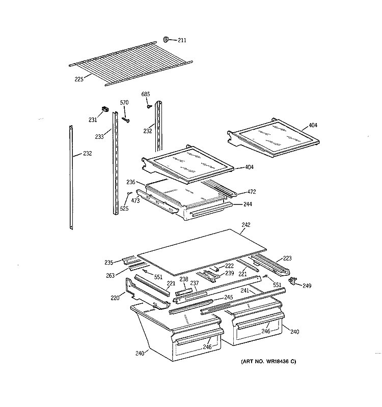 SHELF PARTS Diagram and Parts List for TBX21CIZHRBB  General Electric Refrigerator