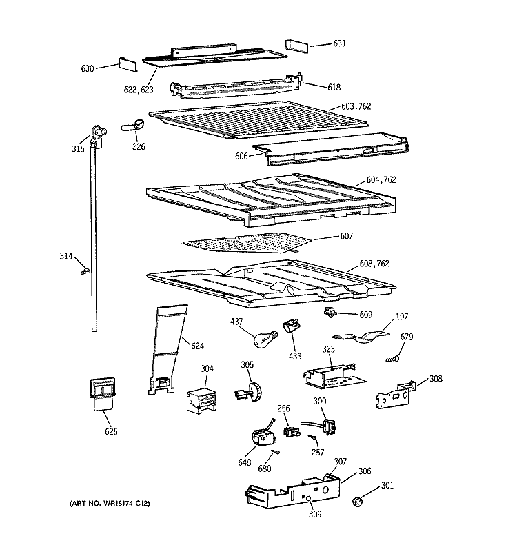 COMPARTMENT SEPARATOR PARTS Diagram and Parts List for TBT25PAXFRWW  General Electric Refrigerator