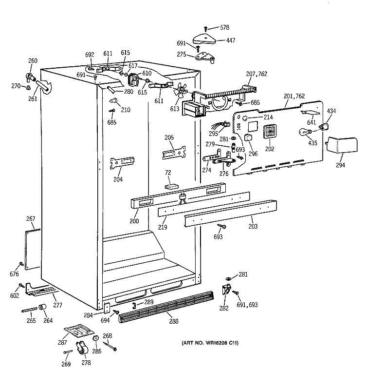 CABINET PARTS Diagram and Parts List for TBT25PAXKRWW  General Electric Refrigerator