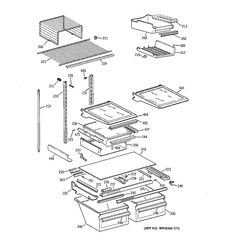 SHELF PARTS Diagram and Parts List for TBT25PAXKRWW  General Electric Refrigerator