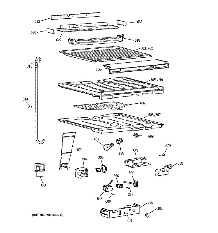 COMPARTMENT SEPARATOR PARTS Diagram and Parts List for TBT25PAXKRWW  General Electric Refrigerator