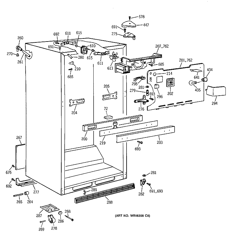 CABINET PARTS Diagram and Parts List for TBX19PAYHRWW  General Electric Refrigerator