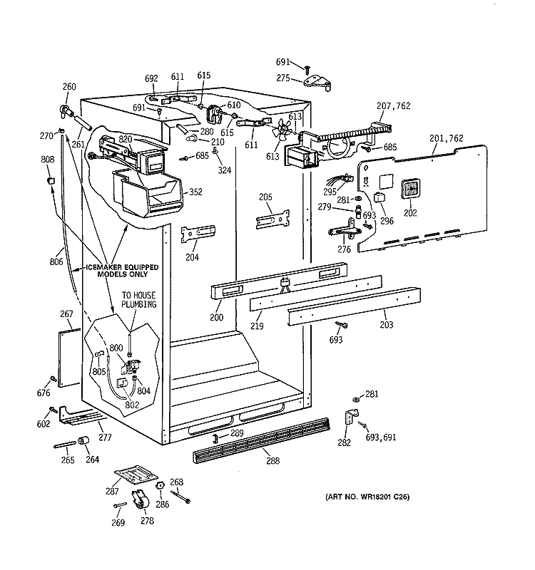 CABINET PARTS Diagram and Parts List for TBX18CIZBRWW  General Electric Refrigerator