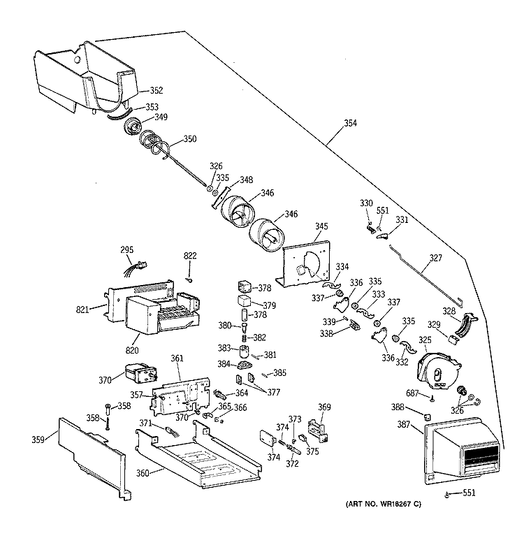 ICE MAKER & DISPENSER Diagram and Parts List for TBX22PCXERAA  General Electric Refrigerator