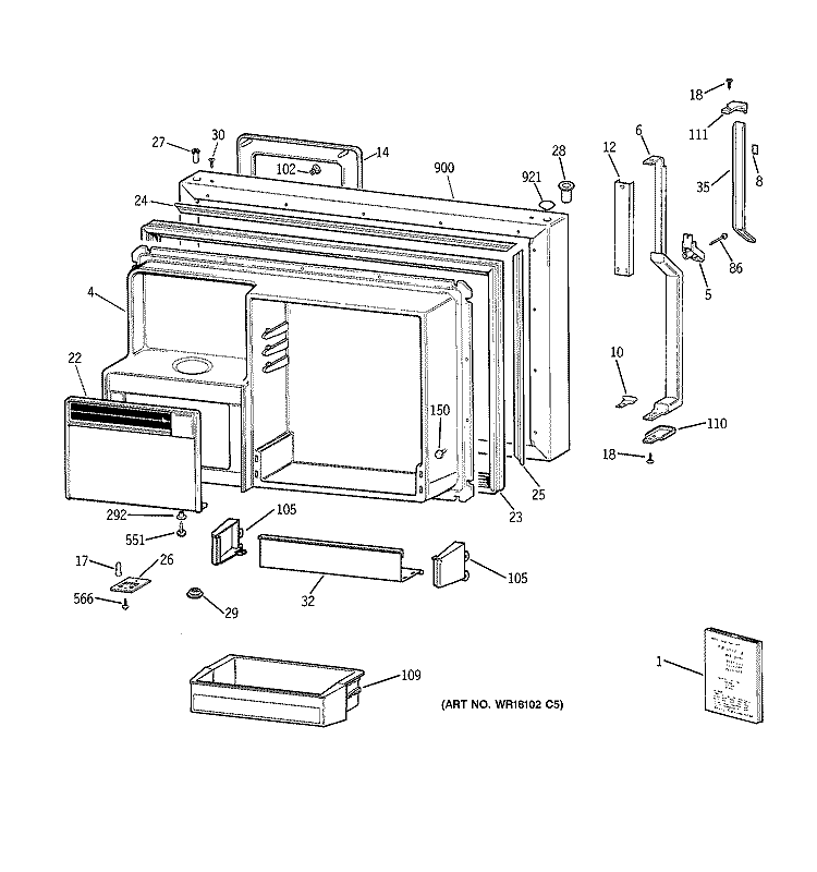 FREEZER DOOR Diagram and Parts List for TBX22PRYELWW  General Electric Refrigerator