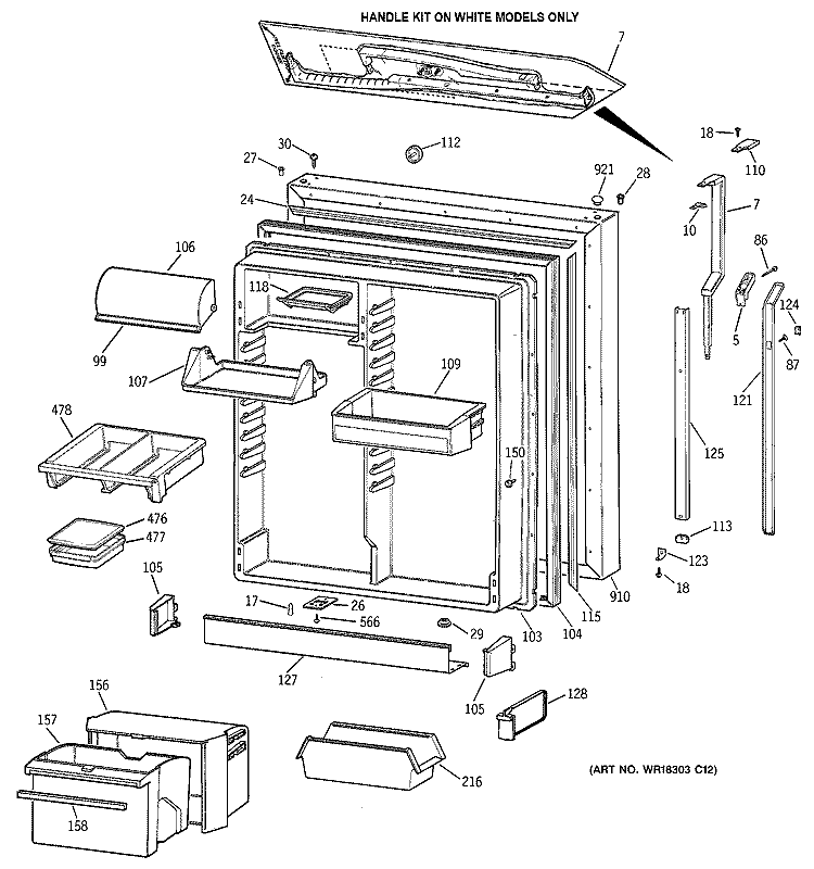 FRESH FOOD DOOR Diagram and Parts List for TBX22PRYELWW  General Electric Refrigerator