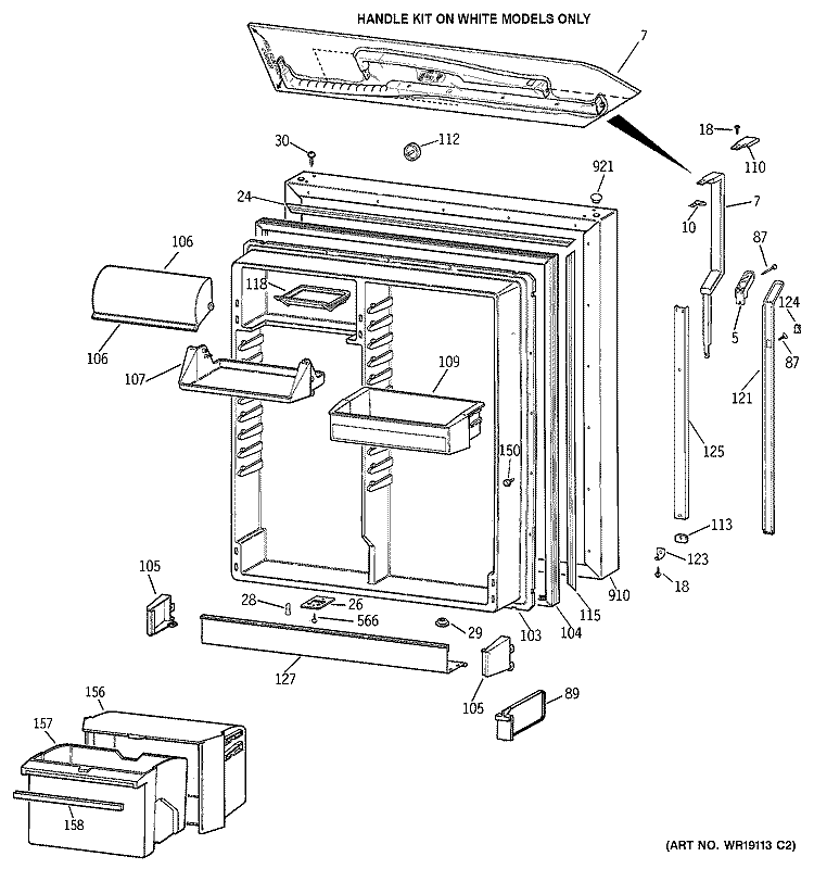 FRESH FOOD DOOR Diagram and Parts List for TBE25PCSKRWW  General Electric Refrigerator