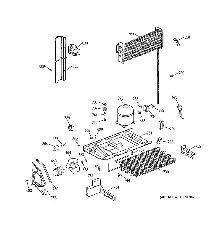 UNIT PARTS Diagram and Parts List for TBX25PRYPRAA  General Electric Refrigerator