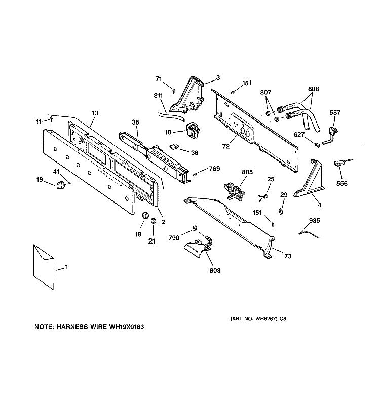 CONTROLS & BACKSPLASH Diagram and Parts List for WSSE5210B1CC  General Electric Washer