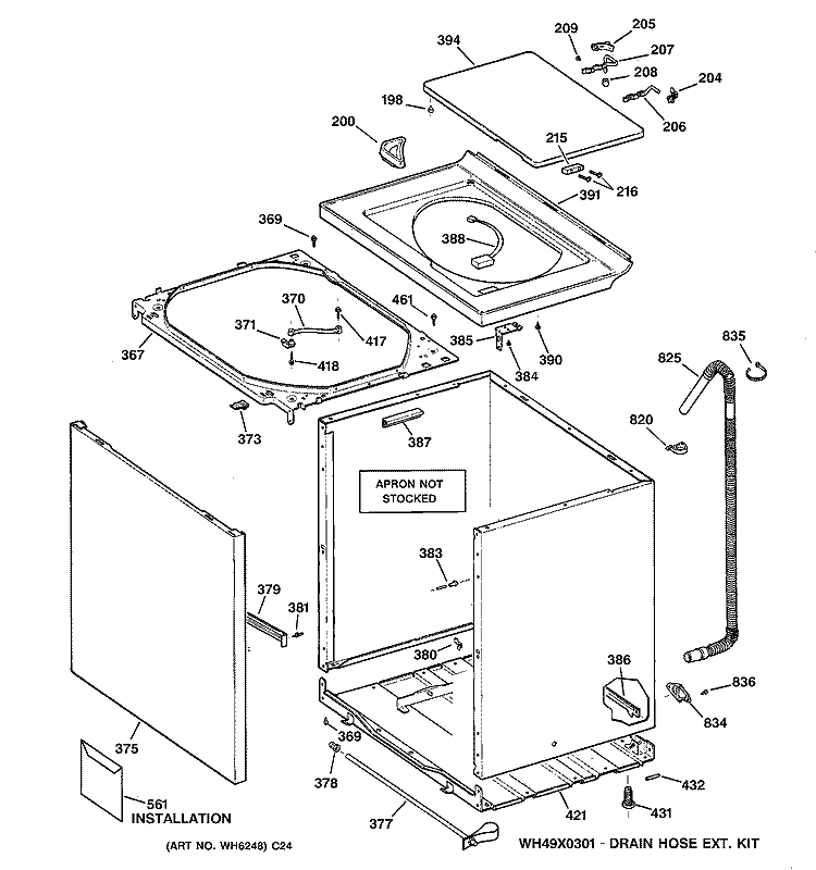 CABINET, COVER & FRONT PANEL Diagram and Parts List for WSSE5210B1CC  General Electric Washer