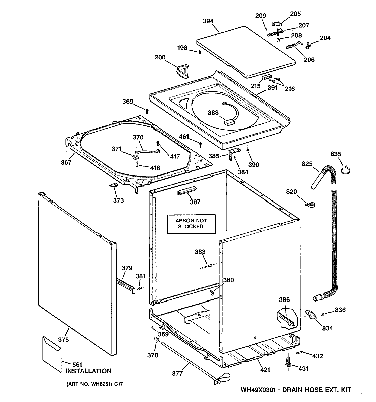 CABINET, COVER & FRONT PANEL Diagram and Parts List for WJSE3110A2CC  General Electric Washer