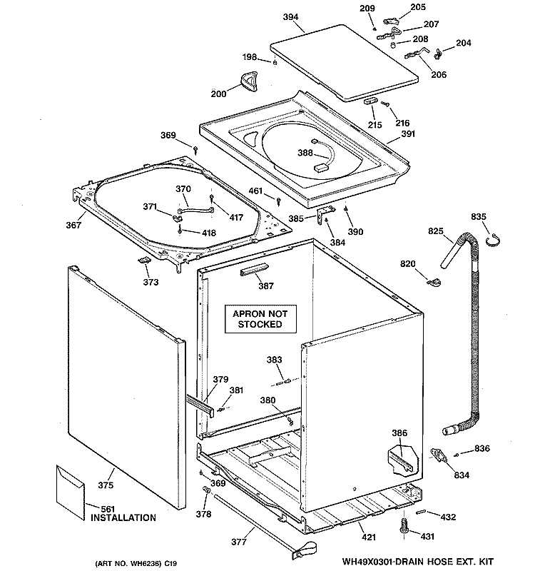 CABINET, COVER & FRONT PANEL Diagram and Parts List for WJSE3110A0CC  General Electric Washer