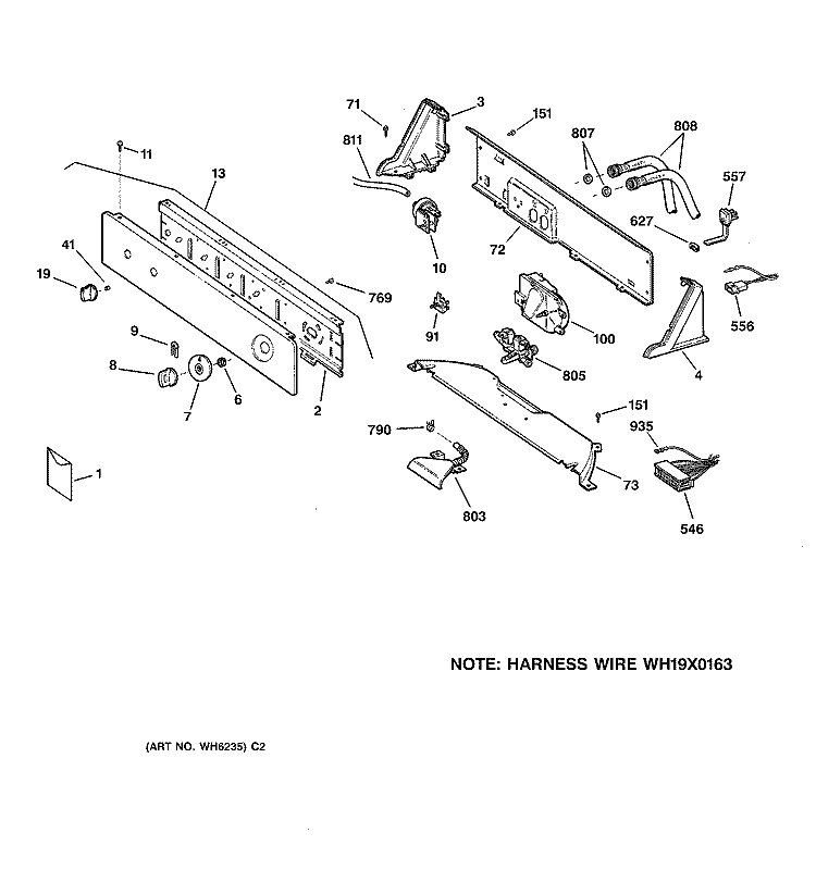 CONTROLS & BACKSPLASH Diagram and Parts List for WJSR1070A1CC  General Electric Washer