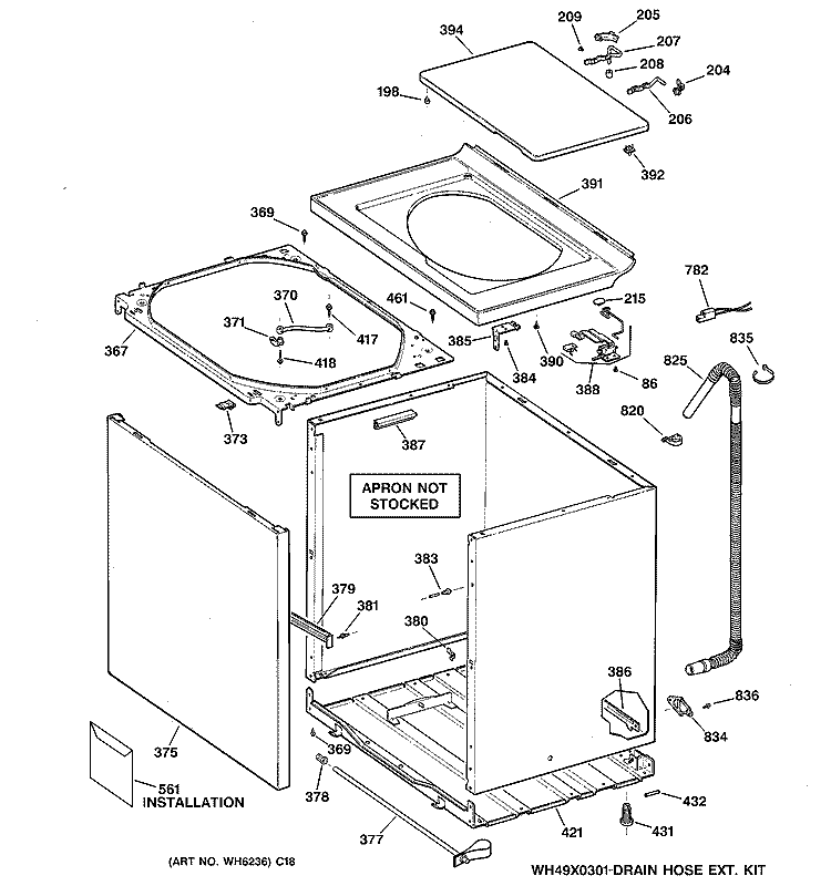 CABINET, COVER & FRONT PANEL Diagram and Parts List for WJSR1070A1CC  General Electric Washer