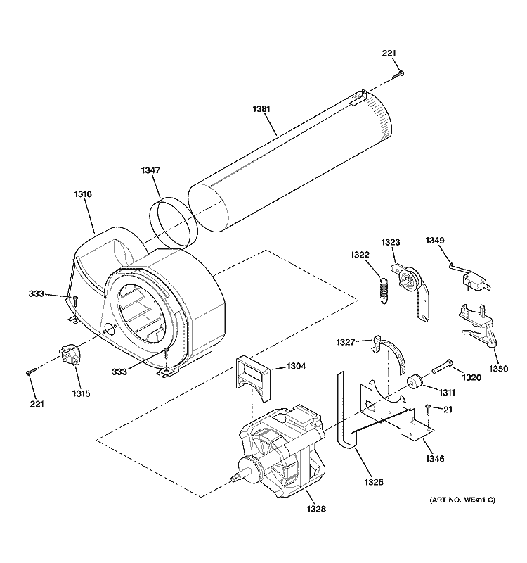 MOTOR Diagram and Parts List for DVL223GB0WW  General Electric Dryer