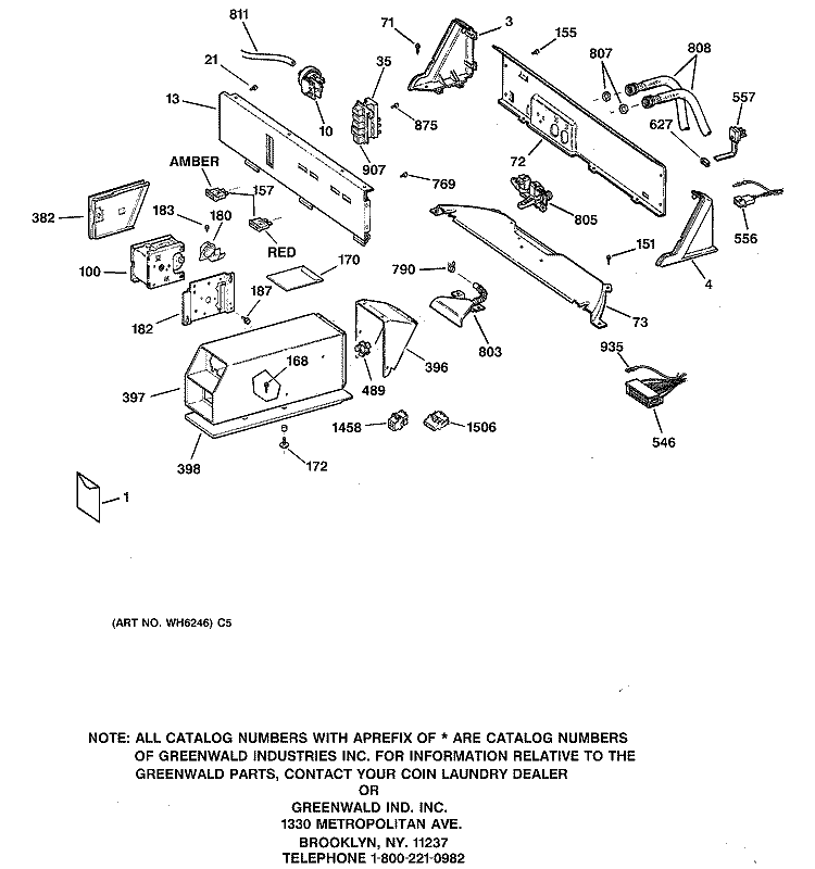 CONTROLS & BACKSPLASH Diagram and Parts List for WCCB1030B0KC  General Electric Washer