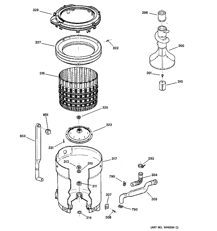 TUB, BASKET & AGITATOR Diagram and Parts List for WPSB9080B0CC  General Electric Washer