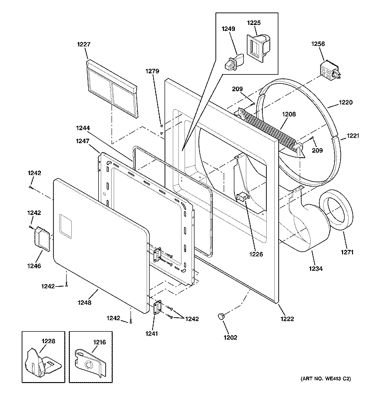 FRONT PANEL & LINT FILTER Diagram and Parts List for DBR453GA0WW  General Electric Dryer