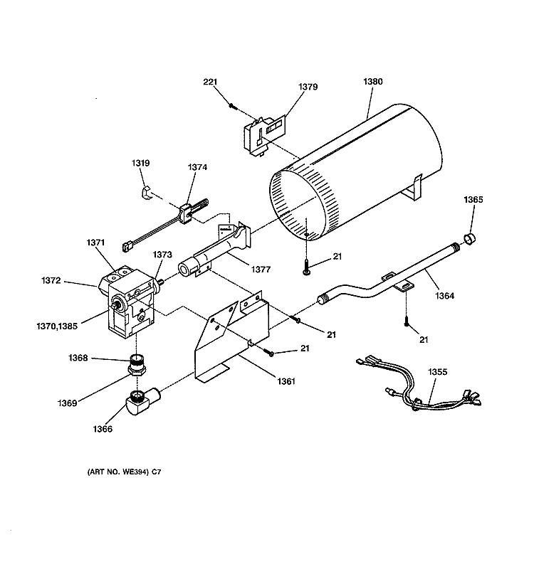 BURNER Diagram and Parts List for DPR483GA0WW  General Electric Dryer