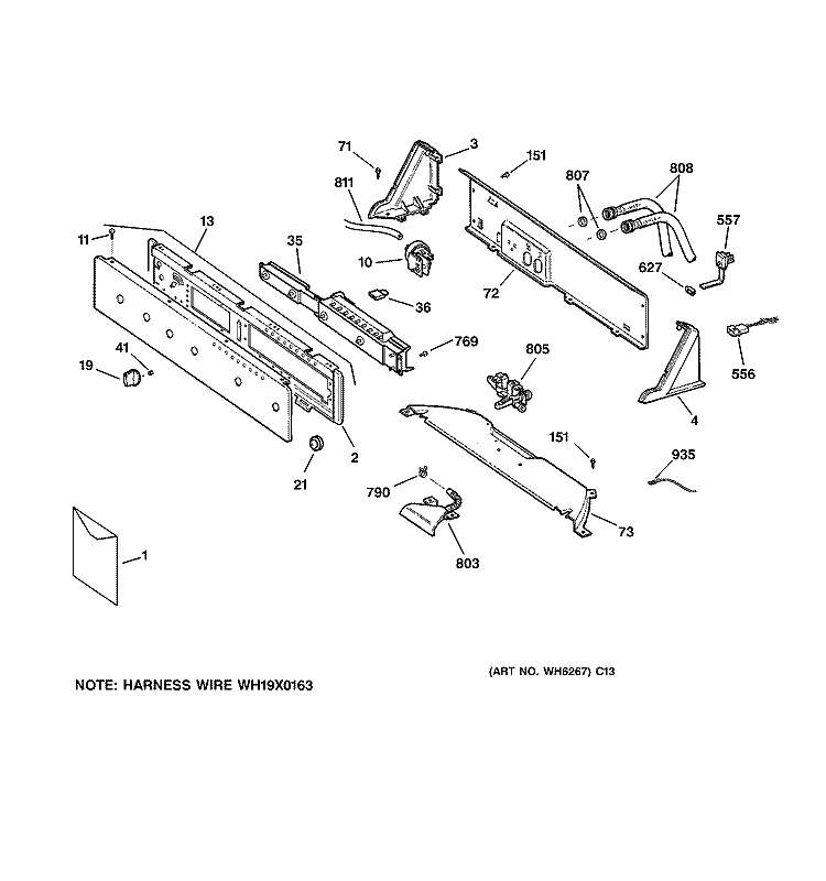CONTROLS & BACKSPLASH Diagram and Parts List for WLE4000B1WW  General Electric Washer