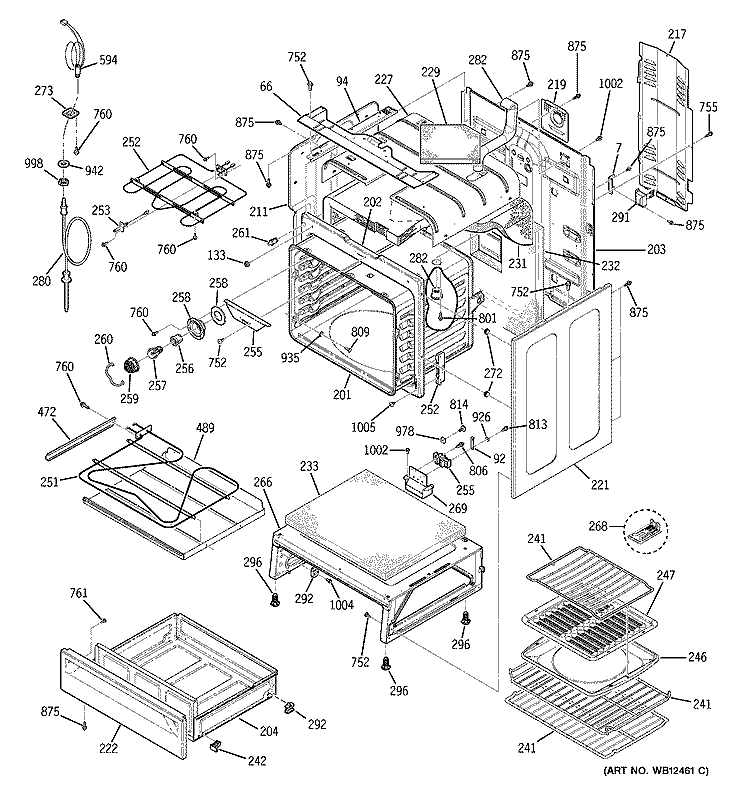 BODY PARTS Diagram and Parts List for JB960TB4WW  General Electric Range