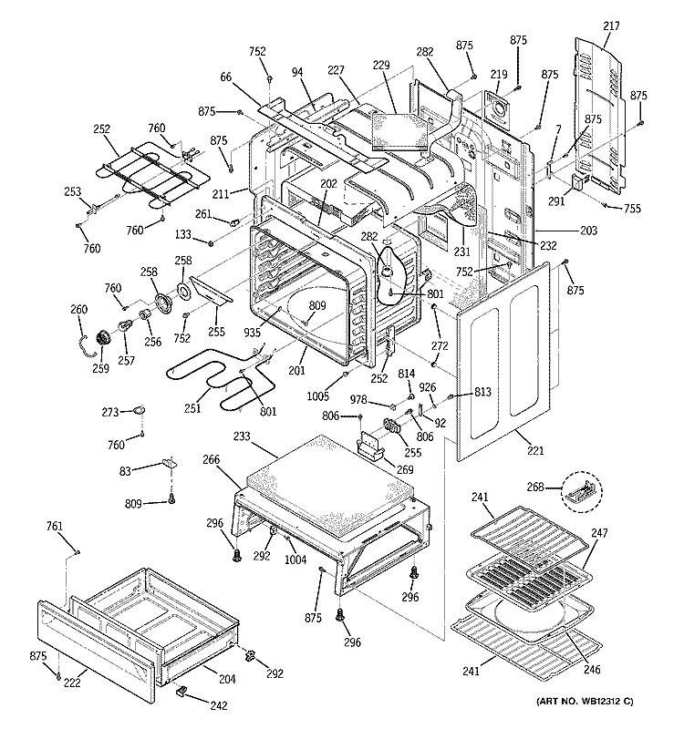 BODY PARTS Diagram and Parts List for JBP85TD1WW  General Electric Range