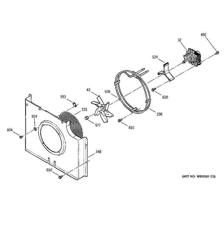 FAN ASSEMBLY Diagram and Parts List for JKP56AA2AA  General Electric Wall Oven