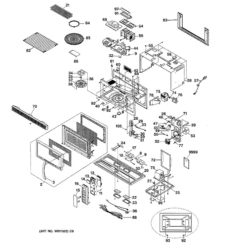 MICROWAVE Diagram and Parts List for JVM1840BD002  General Electric Microwave