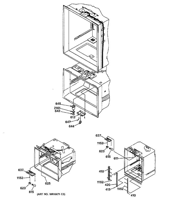 LIGHT SWITCHES & DRAIN FUNNELS Diagram and Parts List for GBS22LBMACC  General Electric Refrigerator