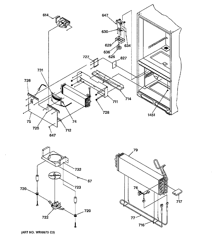 EVAPORATOR & FREEZER CONTROL ASSEMBLIES Diagram and Parts List for GBS22LBMACC  General Electric Refrigerator