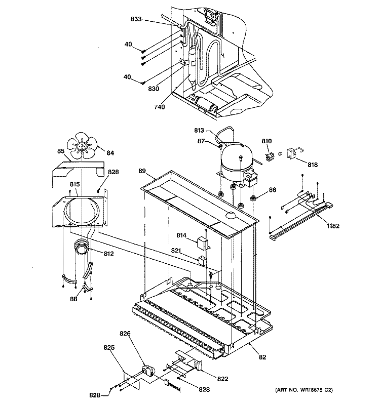 MACHINE COMPARTMENT ASSEMBLY Diagram and Parts List for GBS22LBMACC  General Electric Refrigerator
